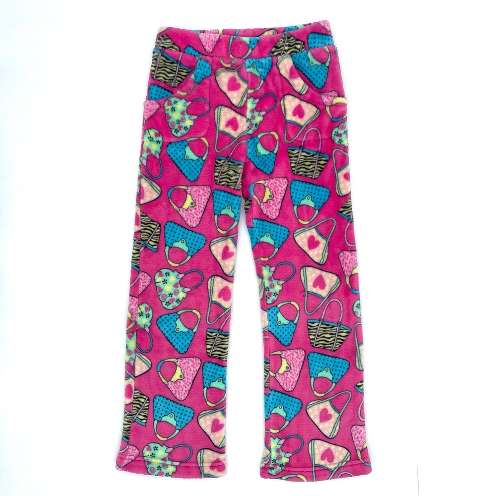EUC Candy Pink Handbag / Purse Print Fleece Pajama Pants in Pink 7/8